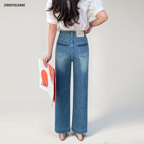 High-Waist Embroidery Denim Jeans — Summer Thin Straight BJ578 1 High-Waist Embroidery Denim Jeans — Summer Thin Straight BJ578