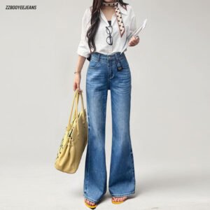Flip-Flap Button Design Flared Jeans — High-Waist Vintage 76222