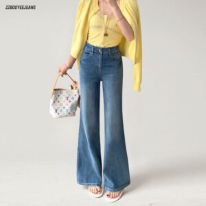 Solid Denim Micro Flared Jumpsuit — Slimming Straight BJ563