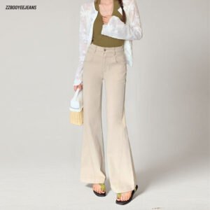 Four-Way Stretch Milk Tea Flared Jeans BJ556