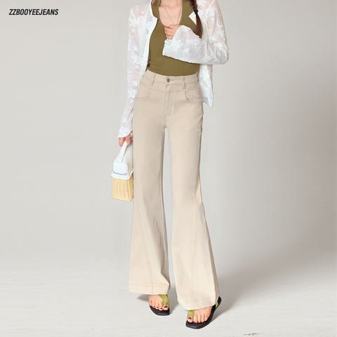 Four-Way Stretch Milk Tea Flared Jeans BJ556 1 Four-Way Stretch Milk Tea Flared Jeans BJ556