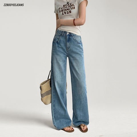 Light Wash Korean-Style Wide Leg Jeans — Floor-Length 76226 1 Light Wash Korean-Style Wide Leg Jeans — Floor-Length 76226